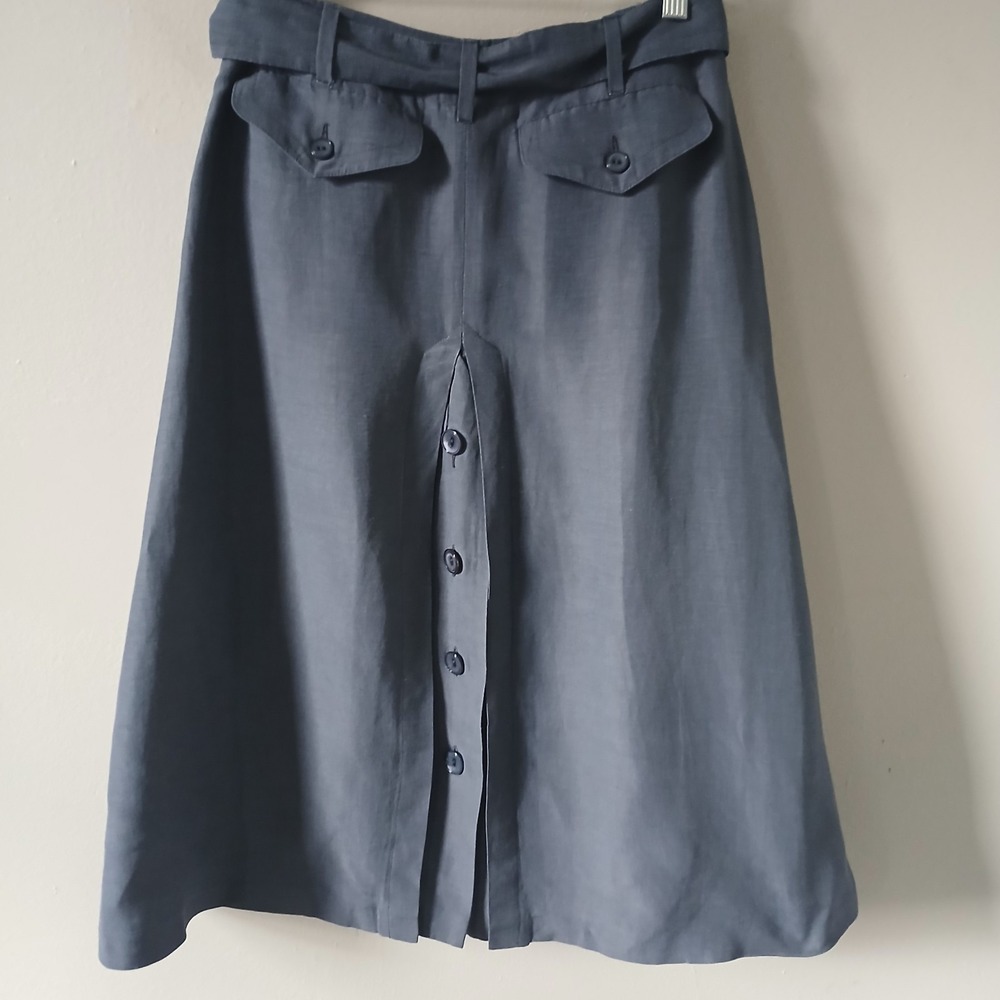 Max Mara Women's Size 2 Gray Button Back Midi Skirt Linen Silk Tie Waist - Picture 11 of 16